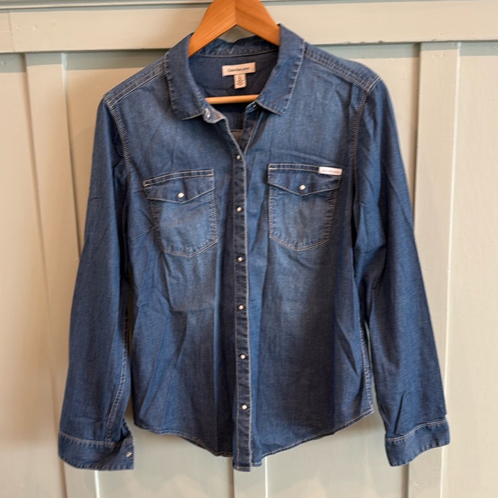 Calvin Klein Chambray Pearl Snap Western Shirt